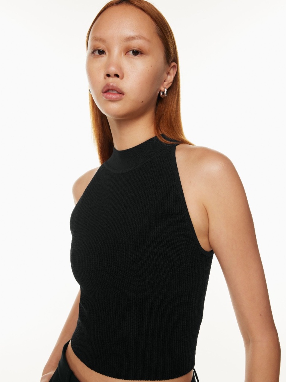 Aritzia Babaton Sculpt Knit Ribbed Black Mock Neck Crop Top XS